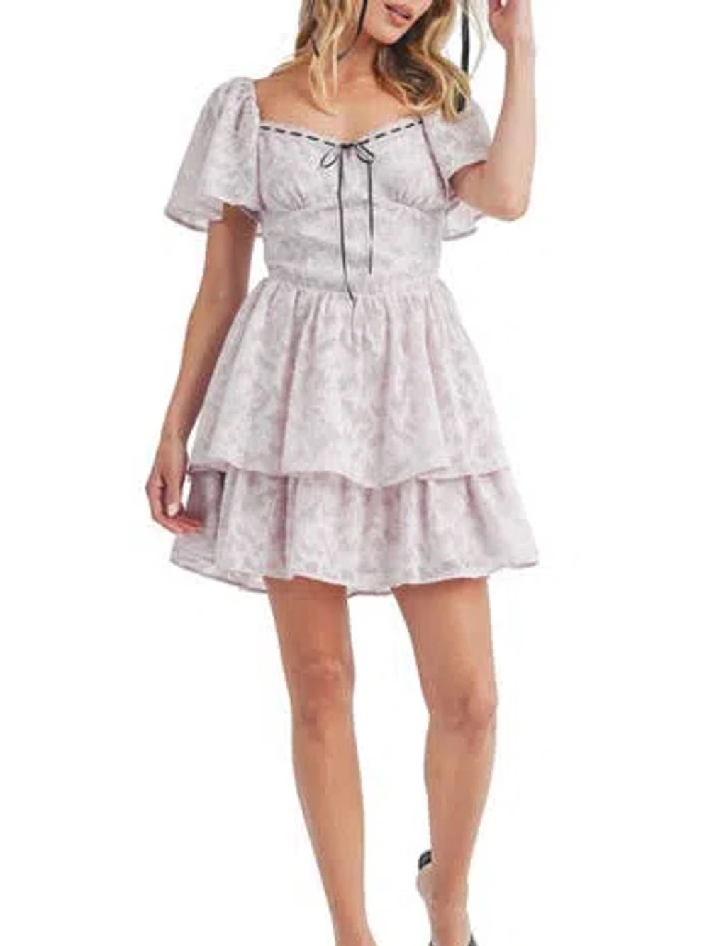 Lush Floral Tiered Mini Dress Small Cottagecore Coquette Milkmaid Pastel Pink S